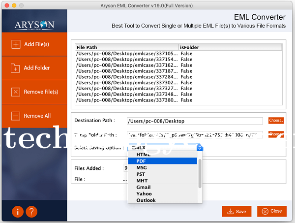 Aryson Mac EML Converter Screenshots